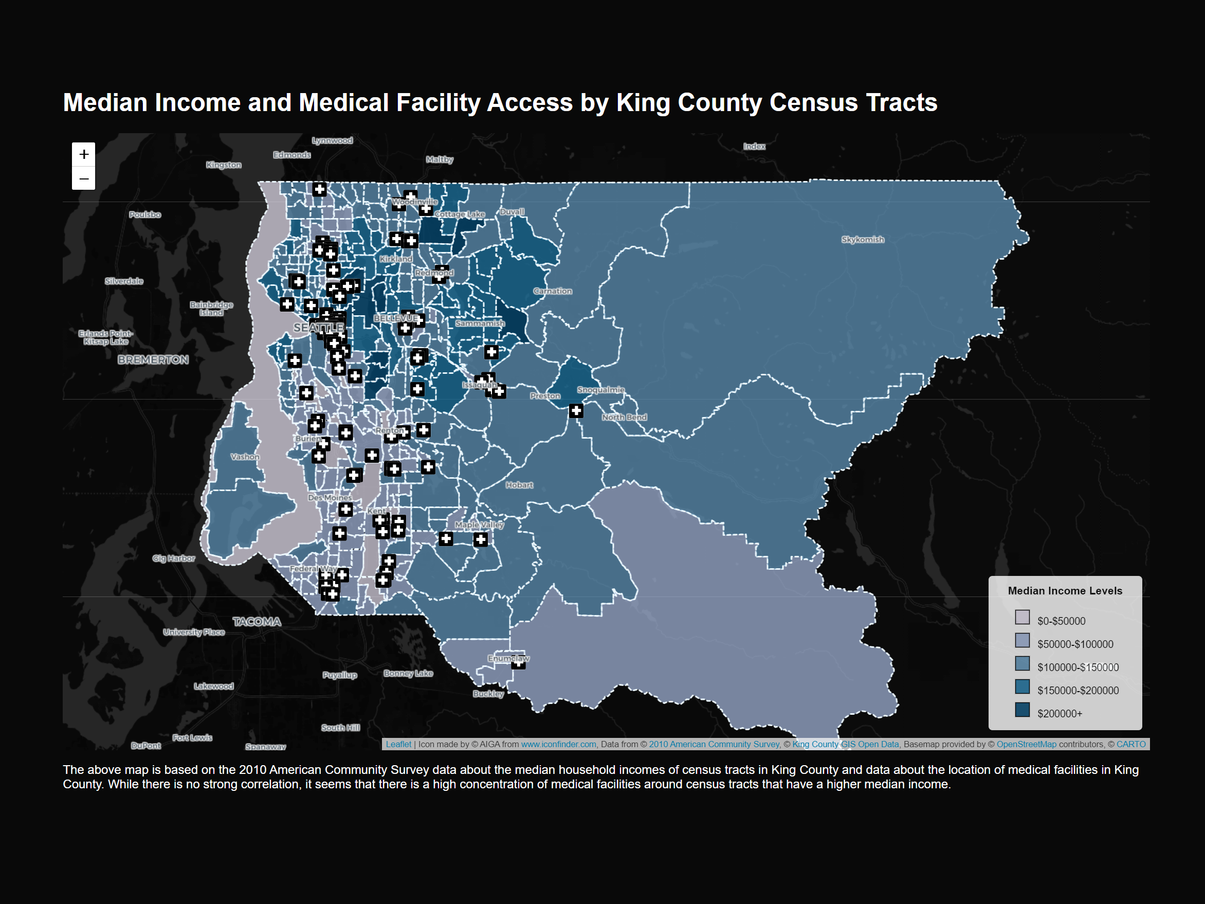 Median Income and Medical Facility Access by King County Census Tracts